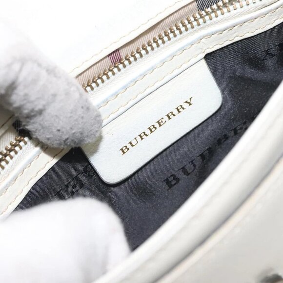 BURBERRY Shoulder Bag Leather White Auth
